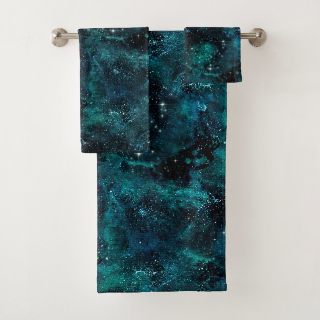 Teal Galaxy Series Design 4 Badhandtuch Set (Insitu)