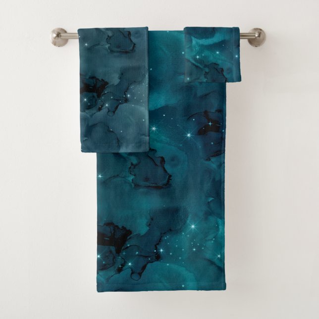 Teal Galaxy Series Design 5 Badhandtuch Set (Insitu)
