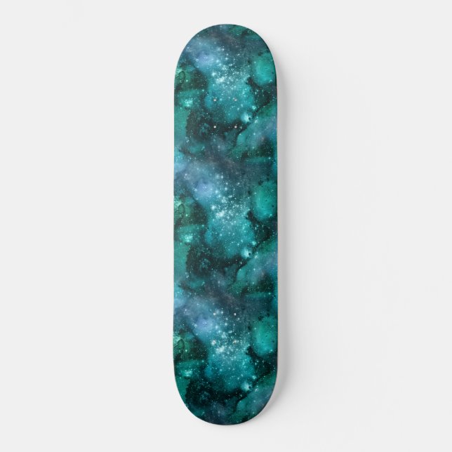 Teal Galaxy Series Design 6 Skateboard (Vorderseite)