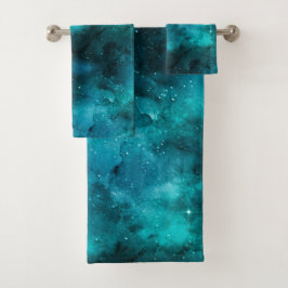 Teal Galaxy Series Design 7 Badhandtuch Set