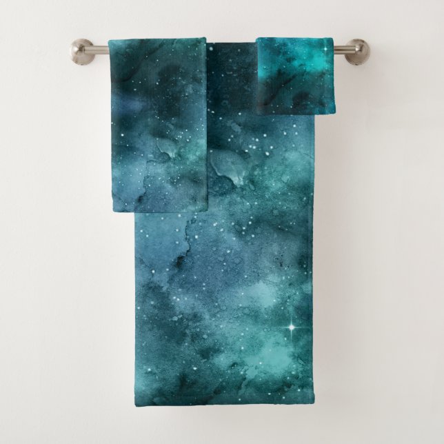 Teal Galaxy Series Design 7 Badhandtuch Set (Insitu)