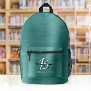 Teal gebürstetes Metall Schwarz Weiß Monogramm Nam Bedruckter Rucksack