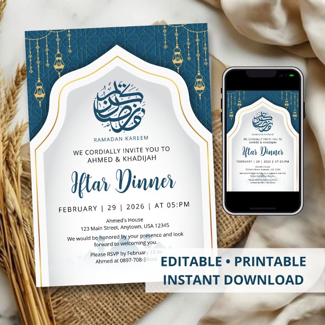 Teal Geometric Arch Ramadan Iftar Invitation (Créateur téléchargé)