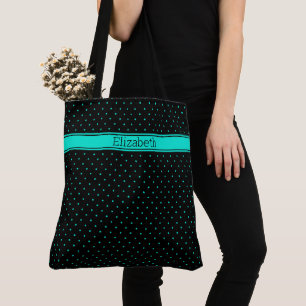 Teal gepunktetes Muster auf schwarzem benutzerdefi Tasche