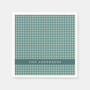 Teal Gingham Benutzerdefinierter Familienname Unte Serviette