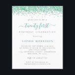 Teal Glitter Twenty First Party Flyer<br><div class="desc">Teal Glitter Twenty First Party lädt ein. A great value PAPER (not card) alternative WITHOUT ENWICKES at SMALLER size 4.5" x 5.6" and at budget price. (Standard A6 enwickes are the nearest size to fit) A border of falsch glitter in pretty teal is at the top on each side, and...</div>