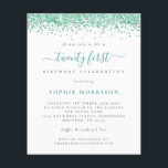 Teal Glitter Twenty First Party Flyer<br><div class="desc">Teal Glitter Twenty First Party lädt ein. A great value PAPER (not card) alternative WITHOUT ENWICKES at SMALLER size 4.5" x 5.6" and at budget price. (Standard A6 enwickes are the nearest size to fit) A border of falsch glitter in pretty teal is at the top on each side, and...</div>