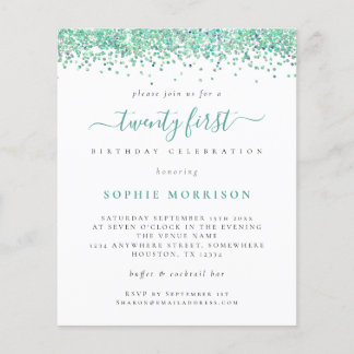 Teal Glitter Twenty First Party Flyer