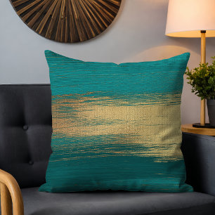 Teal Gold Abstrakte Pinselstriche Kissen