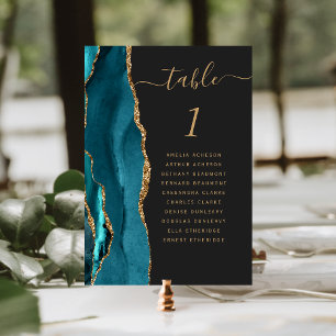Teal Gold Achat Dunkle Hochzeit Tischnummer