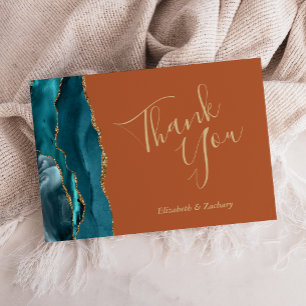 Teal Gold Achat Rost Hochzeit Flach Dankeschön Karte