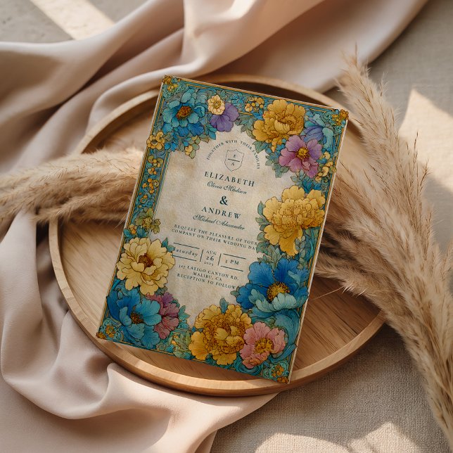 Teal Gold Botanical Wedding Einladung (Von Creator hochgeladen)