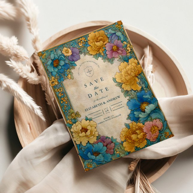 Teal Gold Botanische Hochzeit Save The Date (Von Creator hochgeladen)