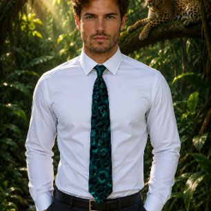 Teal & Gold Glam Luxe Leopardenprint Krawatte
