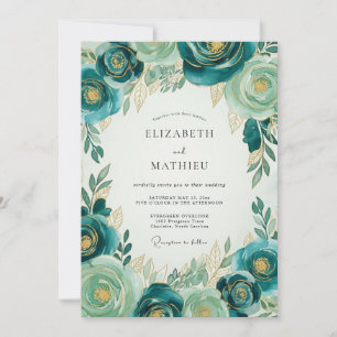 Teal Gold Luxe Botanische Hochzeit Einladung
