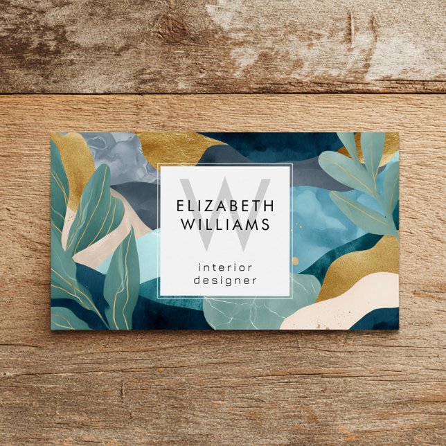 Teal Gold Modern Abstract Monogram Business Cards (Von Creator hochgeladen)