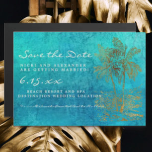Teal Gold Palmen Hochzeit Einladung