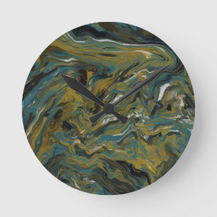 Teal, Gold, White and Black Oils  Runde Wanduhr