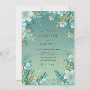Teal Goldene Blätter Hochzeit Einladung