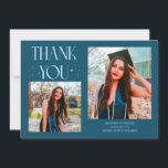 Teal Graduate Thank You 2-Photo  Ankündigung<br><div class="desc">Modern and whimsical graduation announcement photo card featuring 2 photos on the front and 1 on the back. The text says "THANK YOU" with twinkling stars. Add the graduate's name,  information,  and message to personalize this card. Teal.</div>