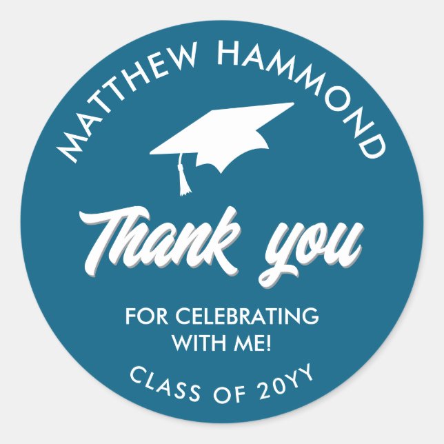 Teal Graduating Class Thank You Grad Cap Runder Aufkleber (Vorderseite)
