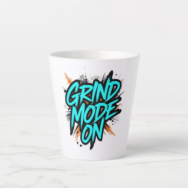 Teal Graffiti Style "Grind Mode On" Milchtasse (Vorderseite)