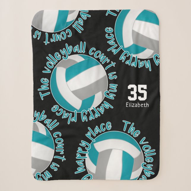 Teal Gray Volleyball Court Happy Place Typography Sherpadecke (Vorderseite)