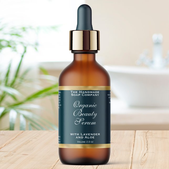 Teal Green and Gold Cosmetics Dropper Bottle Label (Von Creator hochgeladen)