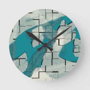Teal Green Blue Abstract Pattern Runde Wanduhr