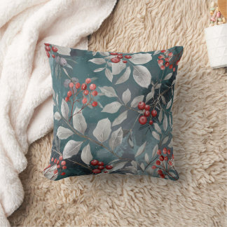 Teal Green, Blue Pillow with Berries Kissen