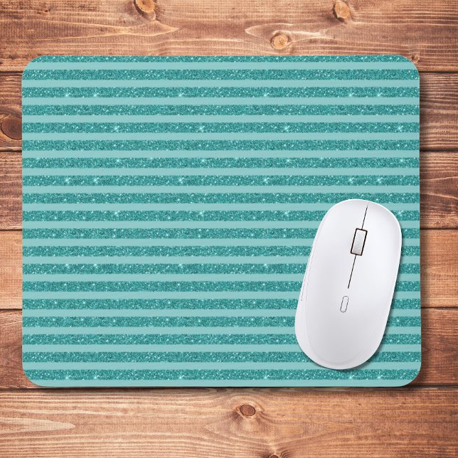 Teal Green Glitter Style Horizontal Stripes Mousepad (Von Creator hochgeladen)