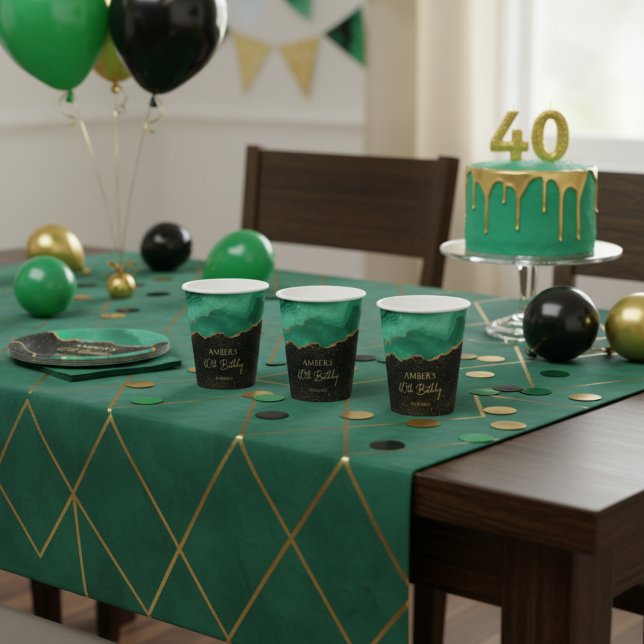 Teal Green Gold Glitter Abstract Watercolor Marble Pappbecher (Von Creator hochgeladen)