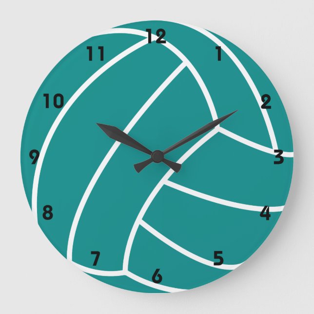 Teal Green Volleyball Große Wanduhr (Vorderseite)