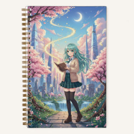 Teal Hair Anime Girl & Magic Storybook Journal Notizbuch