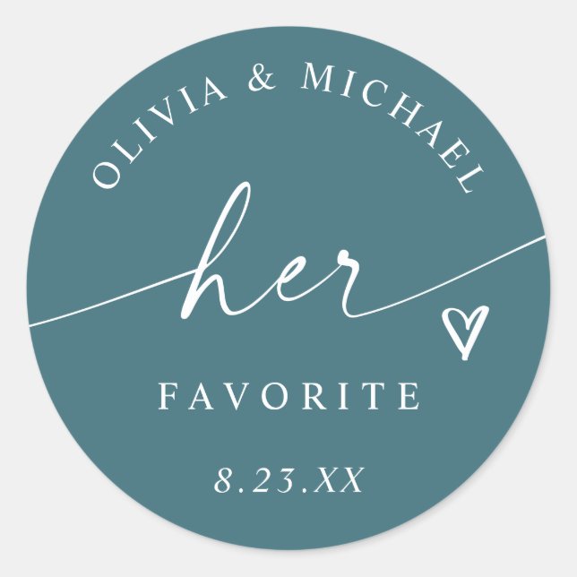 Teal Her Favorite Script Wedding Treat Bag Runder Aufkleber (Vorderseite)