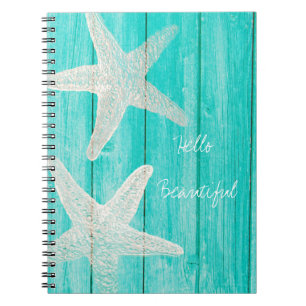 Teal Holz & Seestern Strand Elegant Chic Tropisch Notizblock