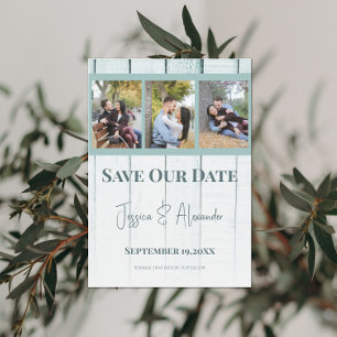 Teal Holzkollage Foto Save The Date