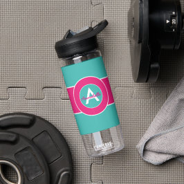 Teal Hot Pink Monogram Personalized Trinkflasche