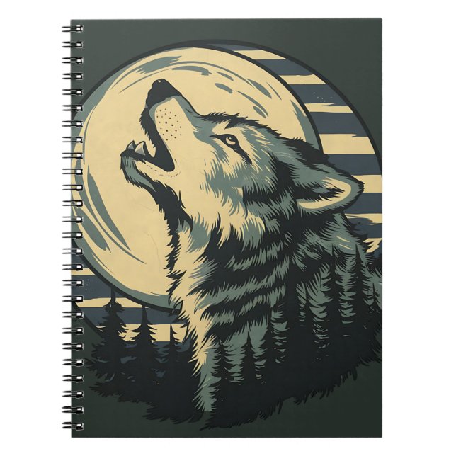 Teal Howling Wolf Moon Art Notizblock (Vorderseite)