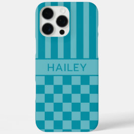 Teal kariert gestreift personalisiert iPhone 16 pro max hülle