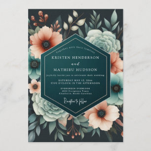 Teal Korallen Eventide Hochzeit Einladung