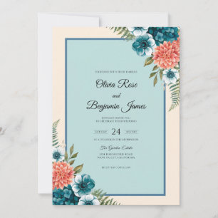 Teal Lachs Dahlie Hochzeit Einladung