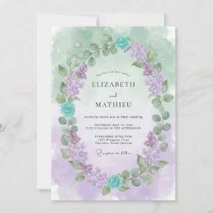 Teal-Lavendel-Whimsical-Frühlingshochzeit Einladung