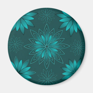 Teal Leaf Mandala-Design auf Dunkelcyan Magnet