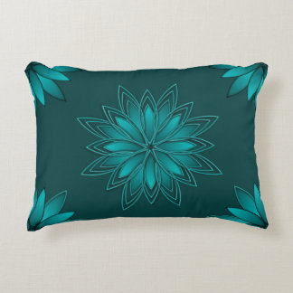 Teal Leaf Mandala Design on Dark Cyan Dekokissen