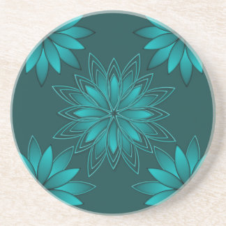 Teal Leaf Mandala Design on Dark Cyan Getränkeuntersetzer