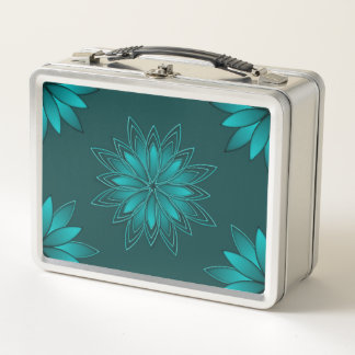 Teal Leaf Mandala Design on Dark Cyan Metall Brotdose