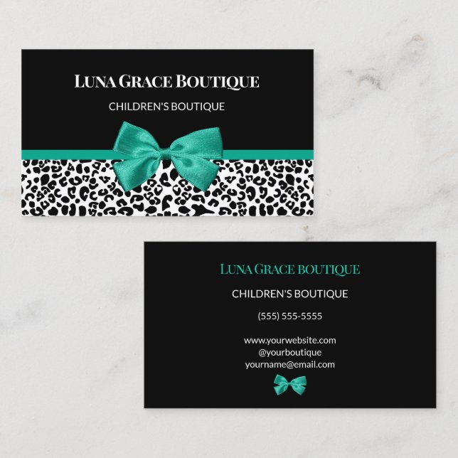 Teal Leopard Kinderboutique Visitenkarte (Vorne/Hinten)