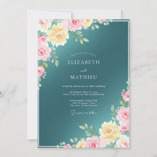 Teal leuchtende Rosenhochzeit Einladung