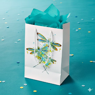 Teal Libellen-Spritzer Mittlere Geschenktüte